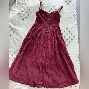 Urban Outfitters Midi Burgundy Corduroy Button-Down Dress